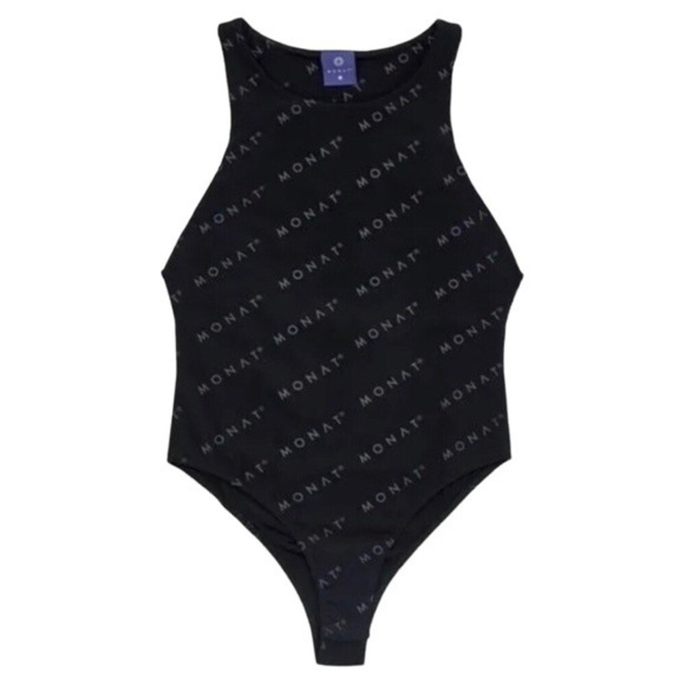 Monat Black High Neck All Over Print Sleeveless Bodysuit